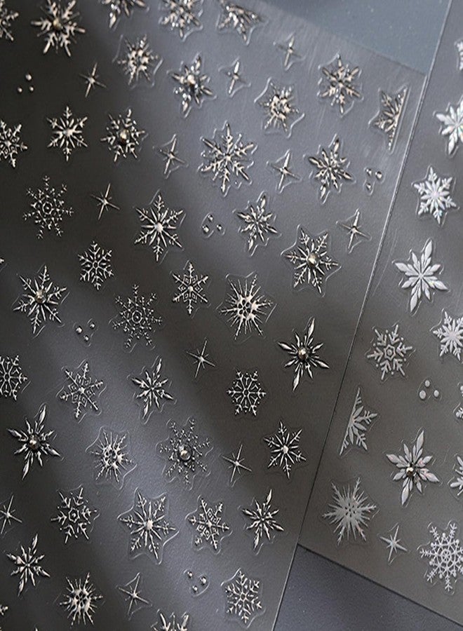 SPLOCUDU Snowflake Nail Art Stickers Decals Christmas Snowflake Nail Stickers with Rhinestone Silver Winter Snowflakes 5D Embossed Self-Adhesive Nail Decals Xmas Nail Art Decoration Supplies for Women - Image 3